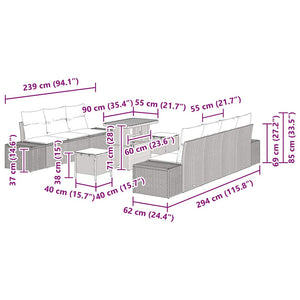 vidaXL Set Divano da Giardino con cuscino 10 pcs Beige Poly Rattan