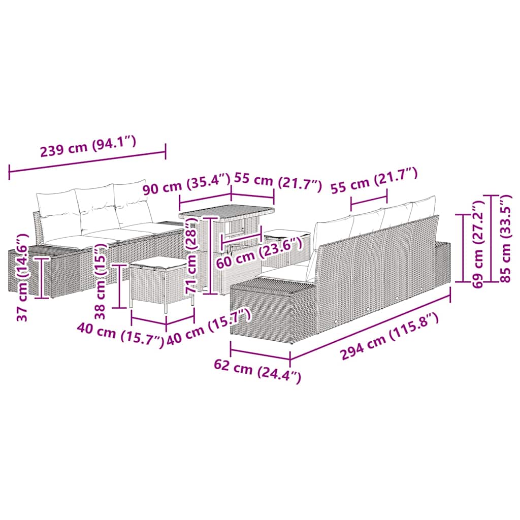 vidaXL Set Divano da Giardino con cuscino 10 pcs Beige Poly Rattan