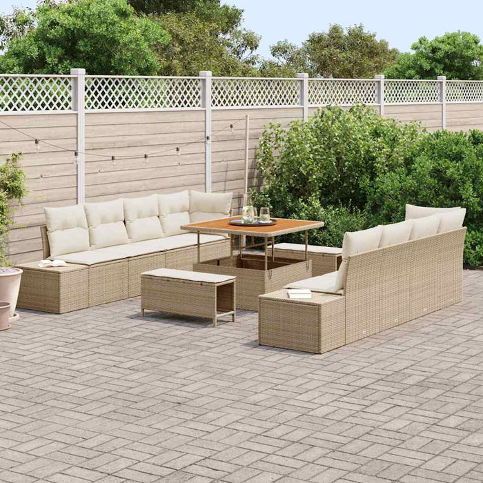 Set di Divani da Giardino con Cuscini in 11 Pezzi, Rattan Sintetico Beige e Acacia 3362766
