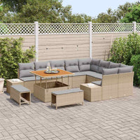 Set Divano da Giardino 12 Pezzi con Cuscini Beige in Polyrattan e Acacia. 3362817