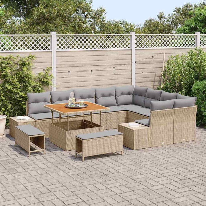 Set Divano da Giardino 12 Pezzi con Cuscini Beige in Polyrattan e Acacia. 3362817