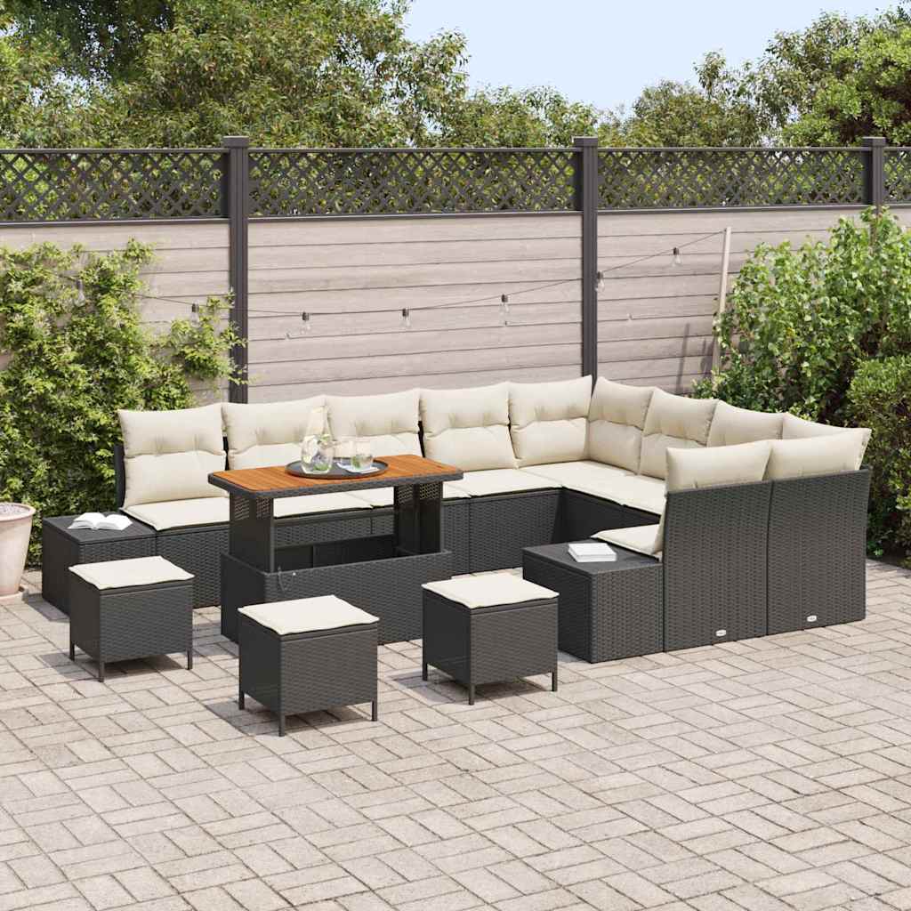 Set da Giardino  13 pezzi con cuscini in polyrattan nero e acacia 3362830