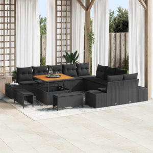 Set di divani da giardino da 13 pezzi in rattan nero e acacia 3362834