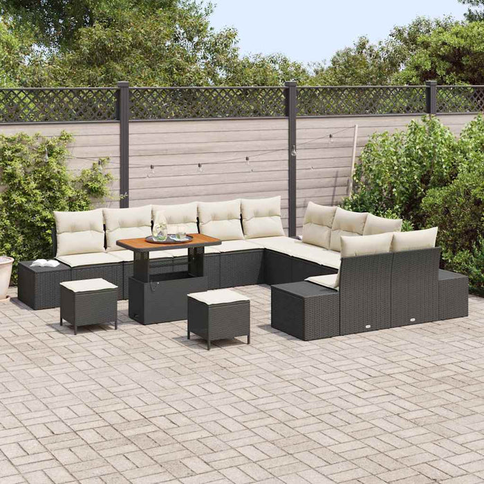 Set di divani da giardino da 13 pezzi, con cuscini in rattan sintetico nero e legno di acacia. 3362845