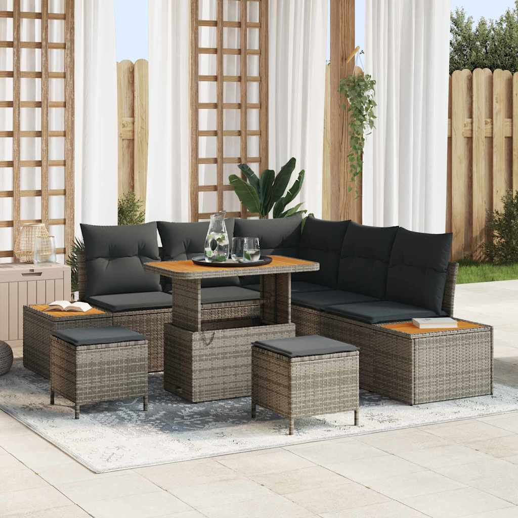 Set Divano da Giardino con cuscino 8 pcs Grigio Poly Rattan 3362918