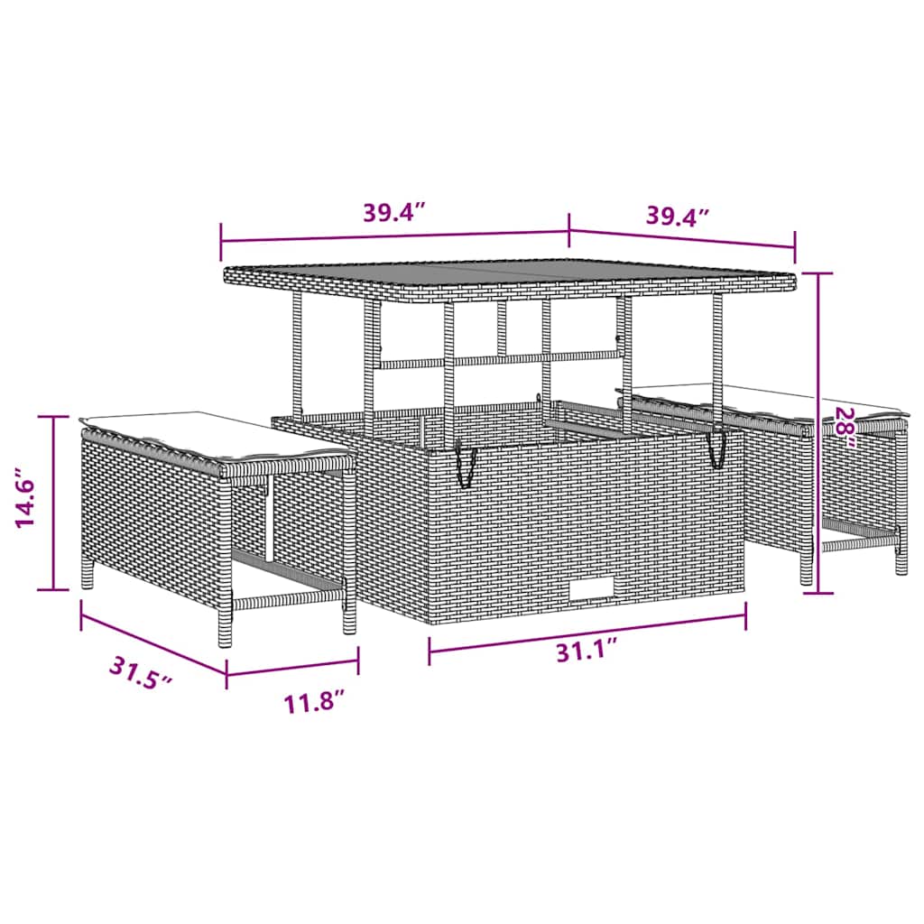 vidaXL Set Divano da Giardino con cuscino 9 pcs Nero Poly Rattan