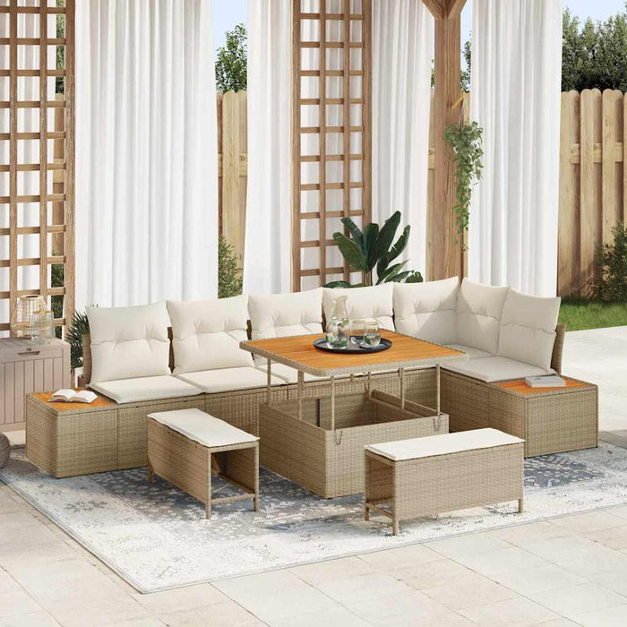 vidaXL Set Divano da Giardino con cuscino 9 pcs Beige Poly Rattan