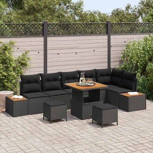vidaXL Set Divano da Giardino con cuscino 9 pcs Nero Poly Rattan