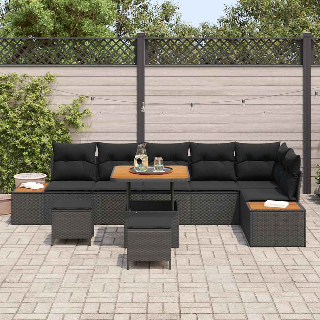 vidaXL Set Divano da Giardino con cuscino 9 pcs Nero Poly Rattan