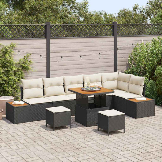 vidaXL Set Divano da Giardino con cuscino 9 pcs Nero Poly Rattan