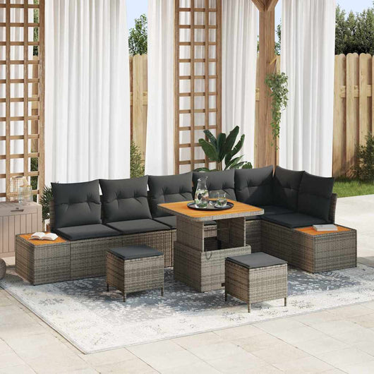 vidaXL Set Divano da Giardino con cuscino 9 pcs Grigio Poly Rattan