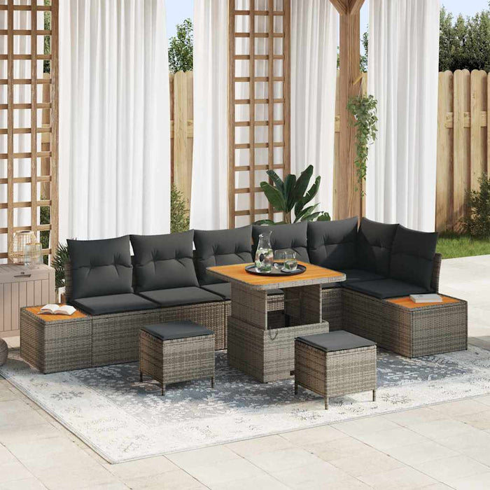 vidaXL Set Divano da Giardino con cuscino 9 pcs Grigio Poly Rattan