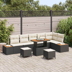 vidaXL Set Divano da Giardino con cuscino 9 pcs Nero Poly Rattan