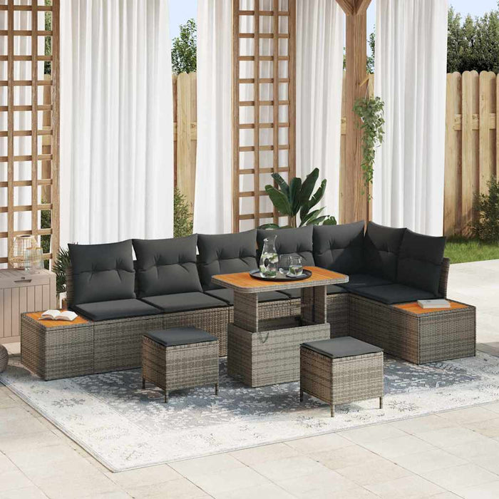 vidaXL Set Divano da Giardino con cuscino 9 pcs Grigio Poly Rattan