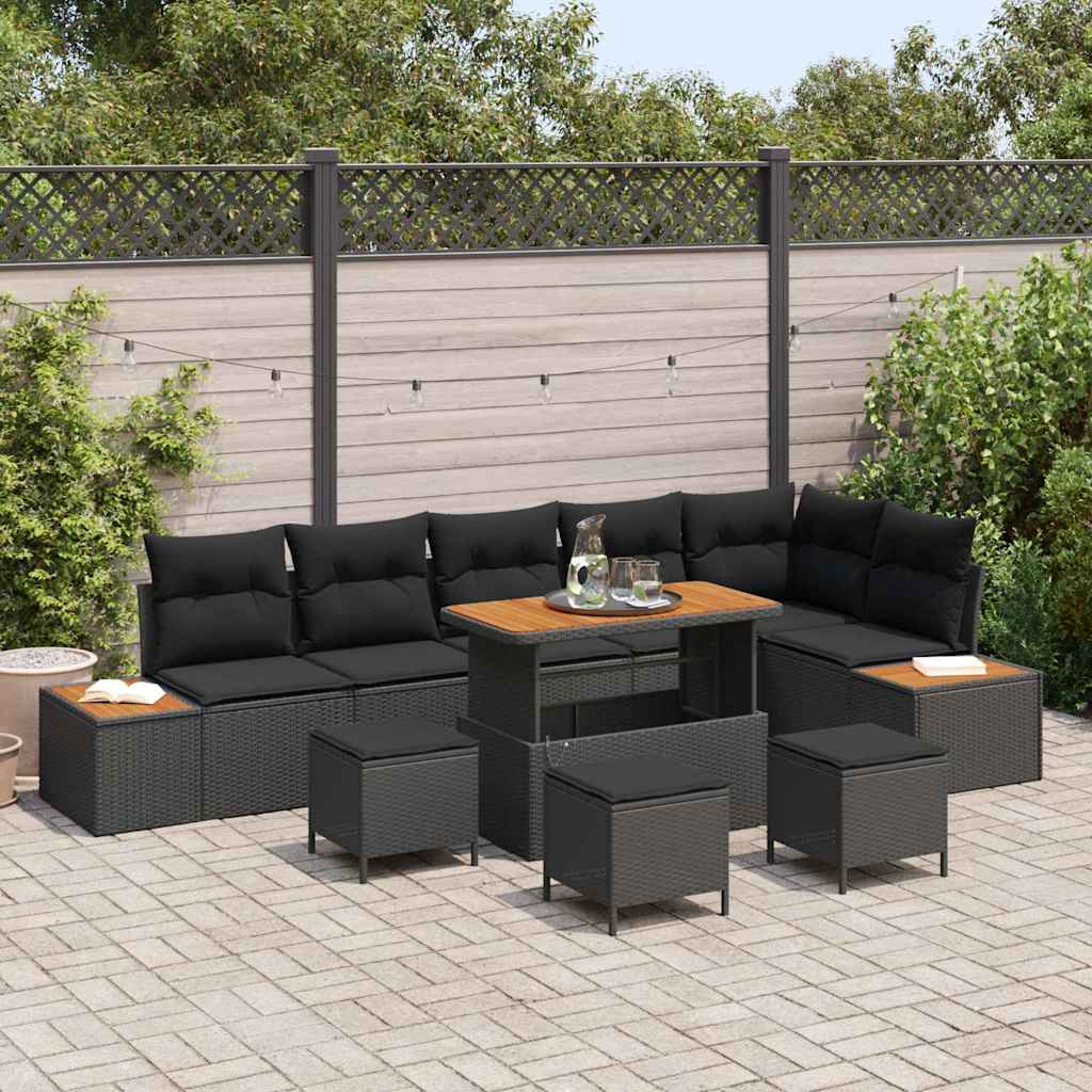 vidaXL Set Divano da Giardino con cuscino 10 pcs Nero Poly Rattan