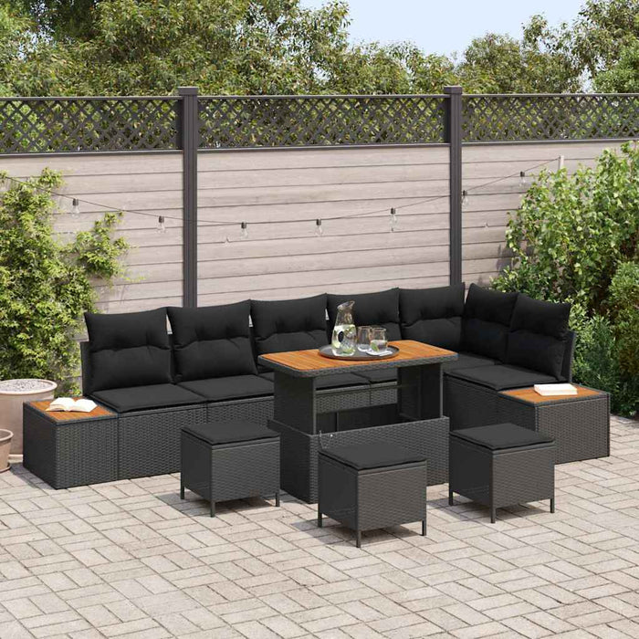 vidaXL Set Divano da Giardino con cuscino 10 pcs Nero Poly Rattan
