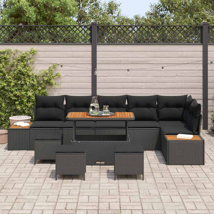 vidaXL Set Divano da Giardino con cuscino 10 pcs Nero Poly Rattan