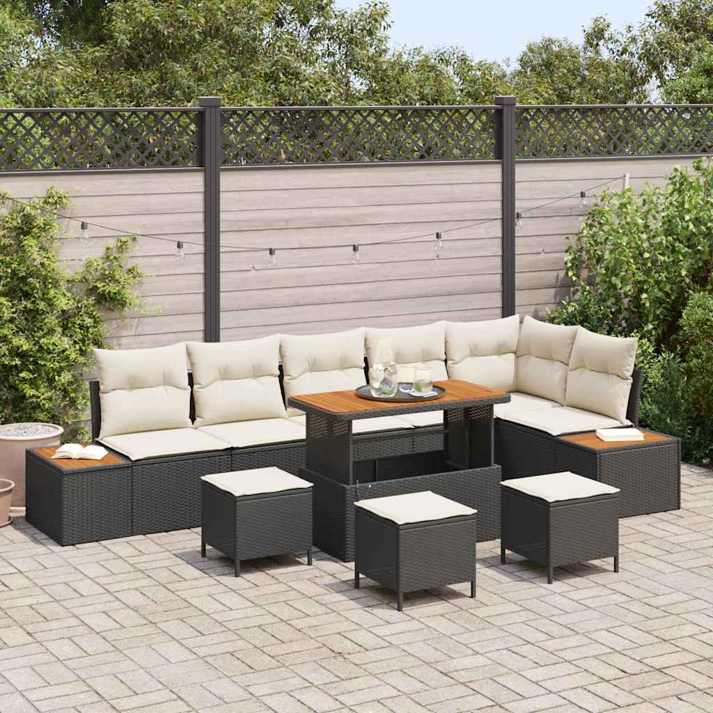 vidaXL Set Divano da Giardino con cuscino 10 pcs Nero Poly Rattan