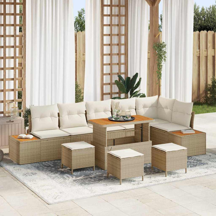 vidaXL Set Divano da Giardino con cuscino 10 pcs Beige Poly Rattan