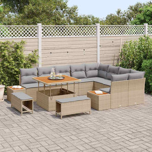 Set da Giardino 12 Pezzi con Cuscini Beige in Rattan Sintetico e Legno di Acacia 3362947