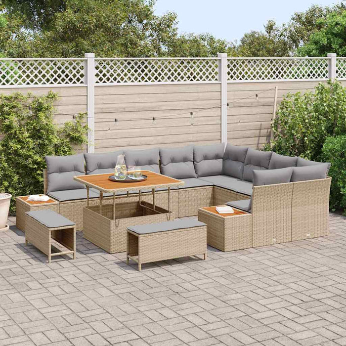 Set da Giardino 12 Pezzi con Cuscini Beige in Rattan Sintetico e Legno di Acacia 3362947