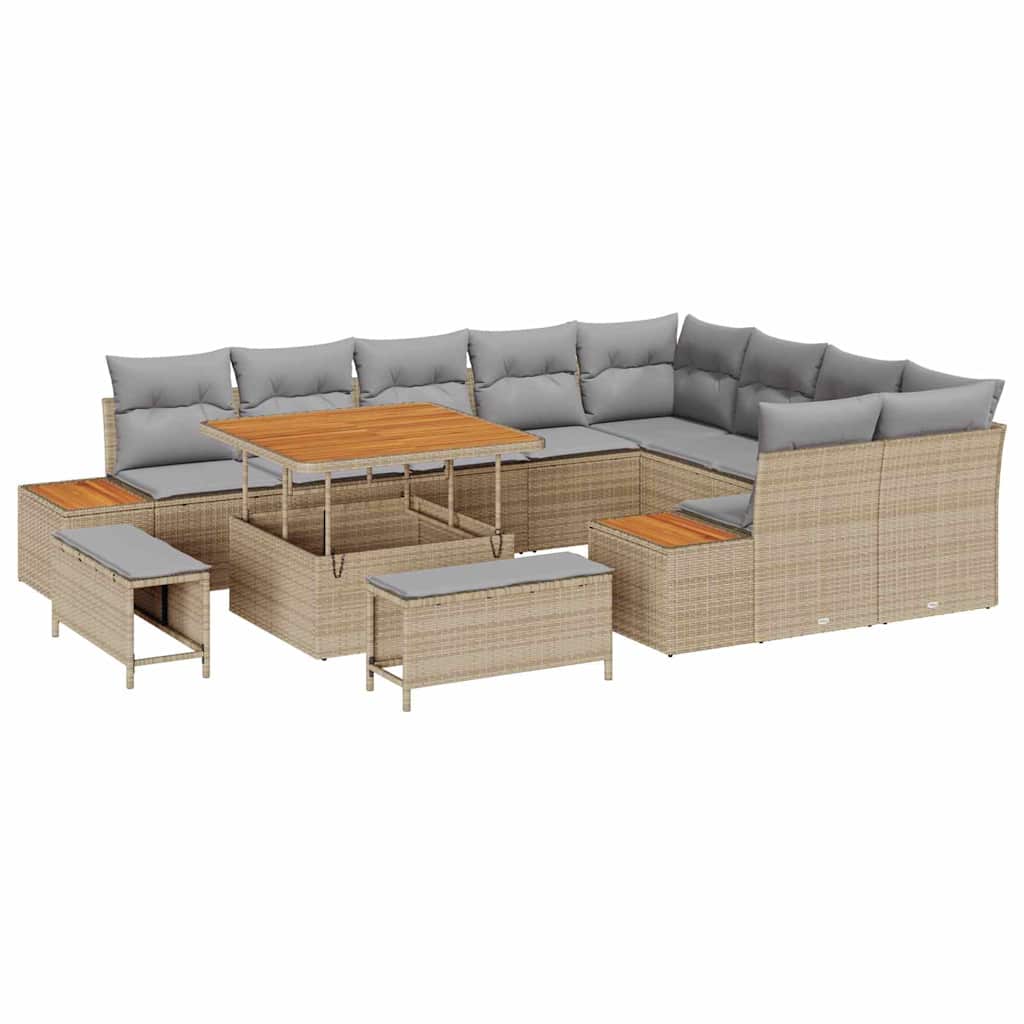 Set da Giardino 12 Pezzi con Cuscini Beige in Rattan Sintetico e Legno di Acacia 3362947