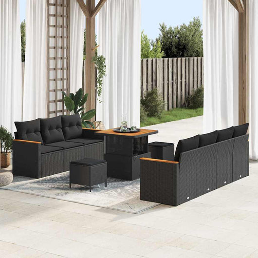 vidaXL Set Divano da Giardino con cuscino 10 pcs Nero Poly Rattan