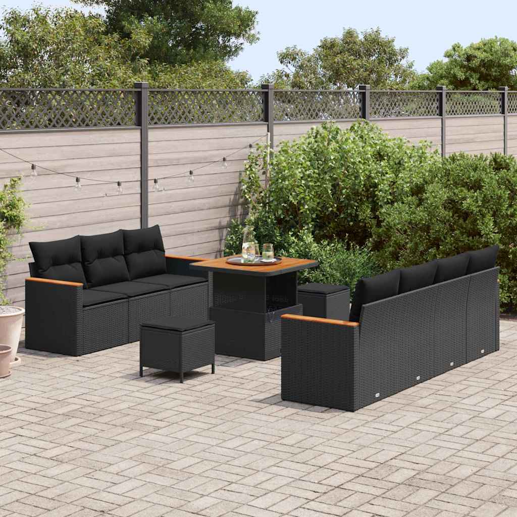 vidaXL Set Divano da Giardino con cuscino 10 pcs Nero Poly Rattan
