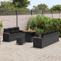 vidaXL Set Divano da Giardino con cuscino 10 pcs Nero Poly Rattan