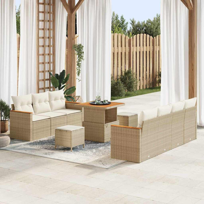 vidaXL Set Divano da Giardino con cuscino 10 pcs Beige Poly Rattan