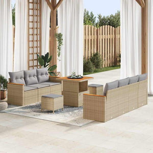 vidaXL Set Divano da Giardino con cuscino 10 pcs Beige Poly Rattan