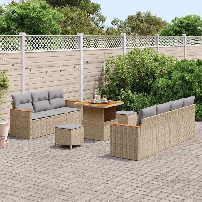 vidaXL Set Divano da Giardino con cuscino 10 pcs Beige Poly Rattan