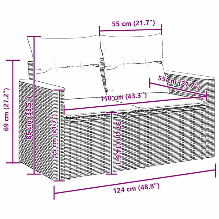 vidaXL Set Divano da Giardino con cuscino 10 pcs Grigio Poly Rattan