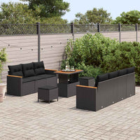 vidaXL Set Divano da Giardino con cuscino 10 pcs Nero Poly Rattan