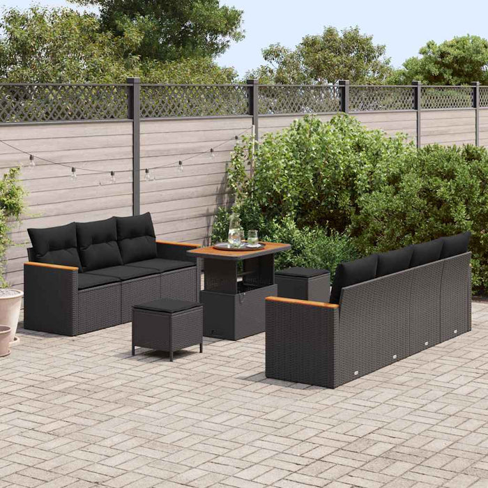 vidaXL Set Divano da Giardino con cuscino 10 pcs Nero Poly Rattan