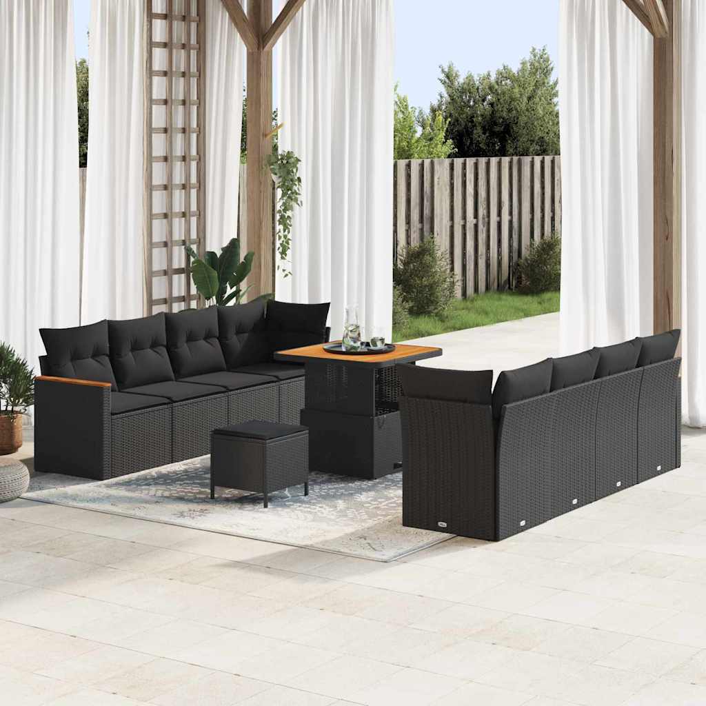 vidaXL Set Divano da Giardino con cuscino 11 pcs Nero Poly Rattan