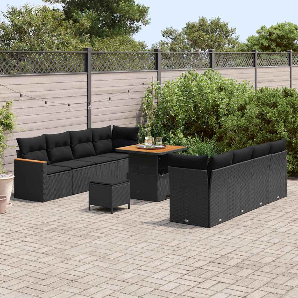 vidaXL Set Divano da Giardino con cuscino 11 pcs Nero Poly Rattan