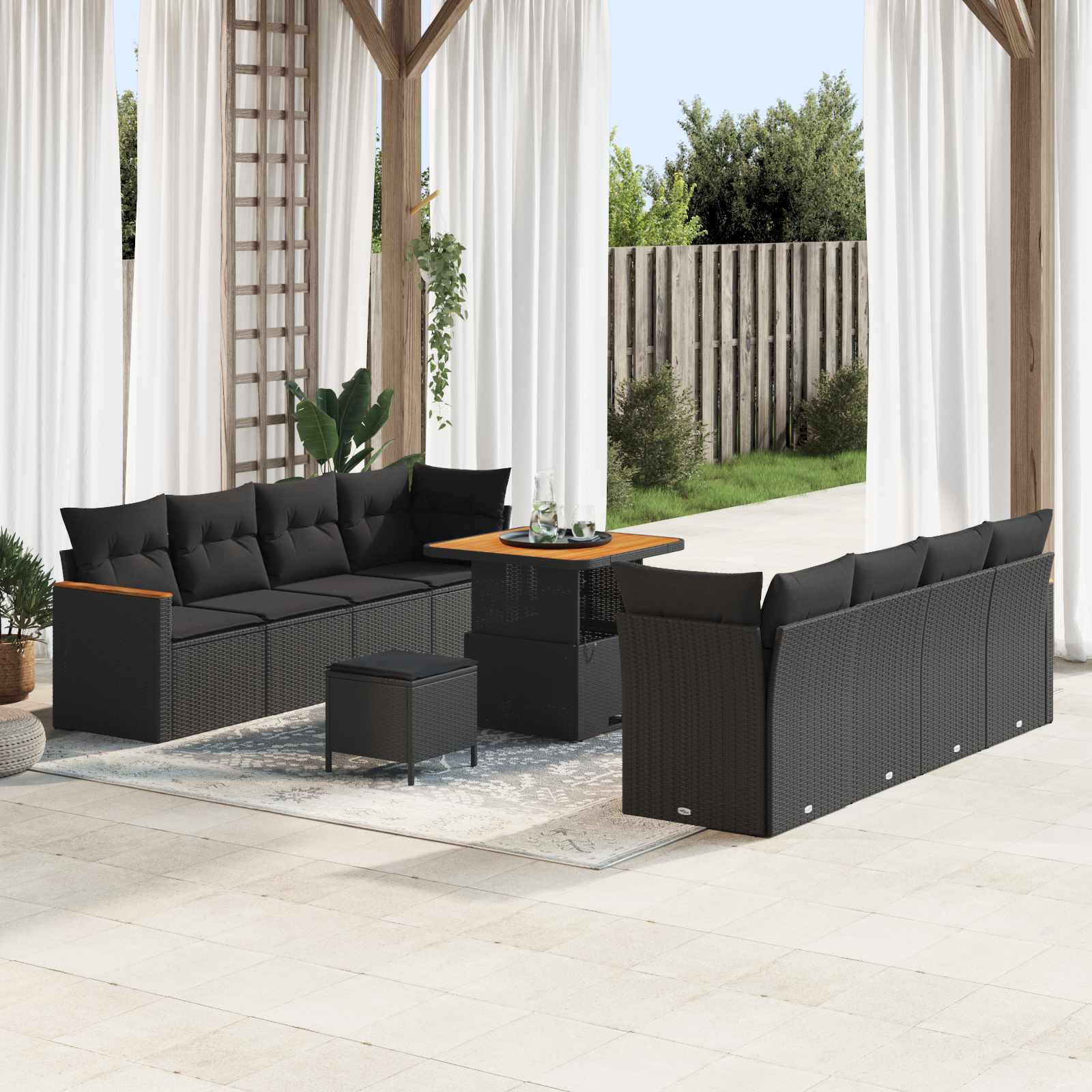 Set Divano da Giardino 11 pcs Nero polyrattan 3363014