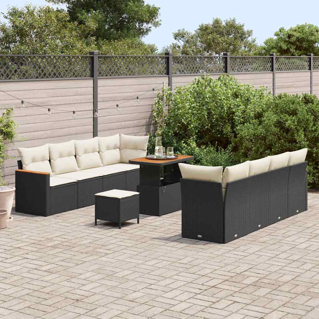 vidaXL Set Divano da Giardino con cuscino 11 pcs Nero Poly Rattan