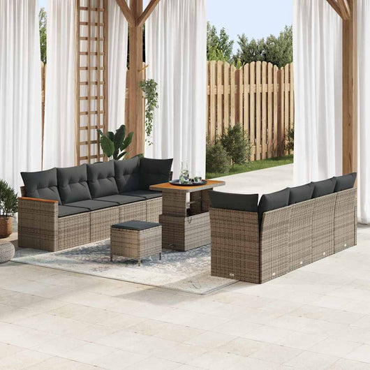 vidaXL Set Divano da Giardino con cuscino 11 pcs Grigio Poly Rattan