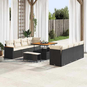 vidaXL Set Divano da Giardino con cuscino 11 pcs Nero Poly Rattan
