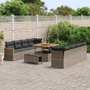 vidaXL Set Divano da Giardino con cuscino 11 pcs Grigio Poly Rattan