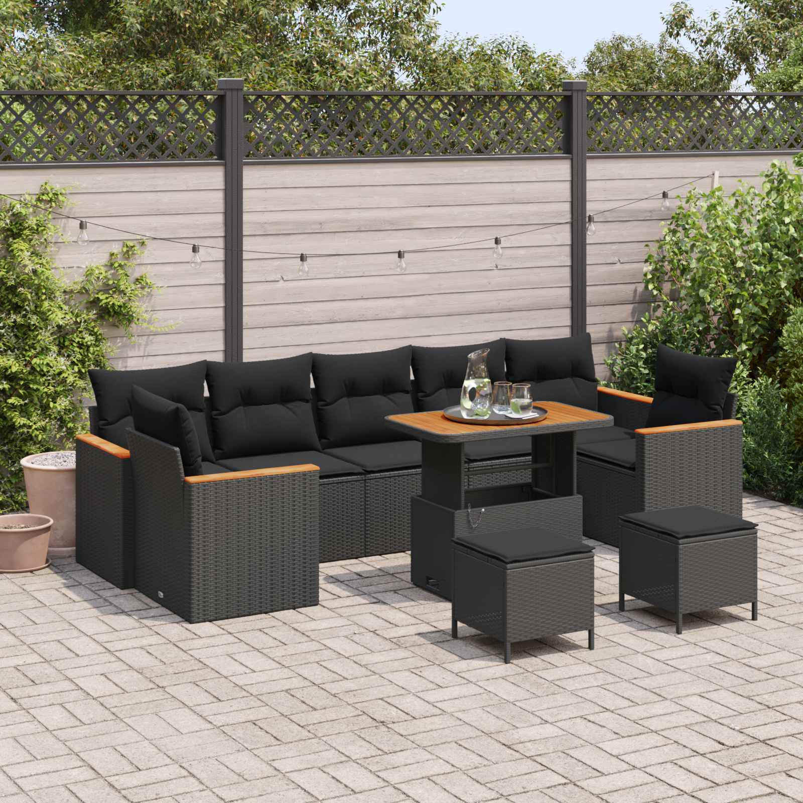Set Divano da Giardino con cuscino 10 pcs Nero Poly Rattan 3363029