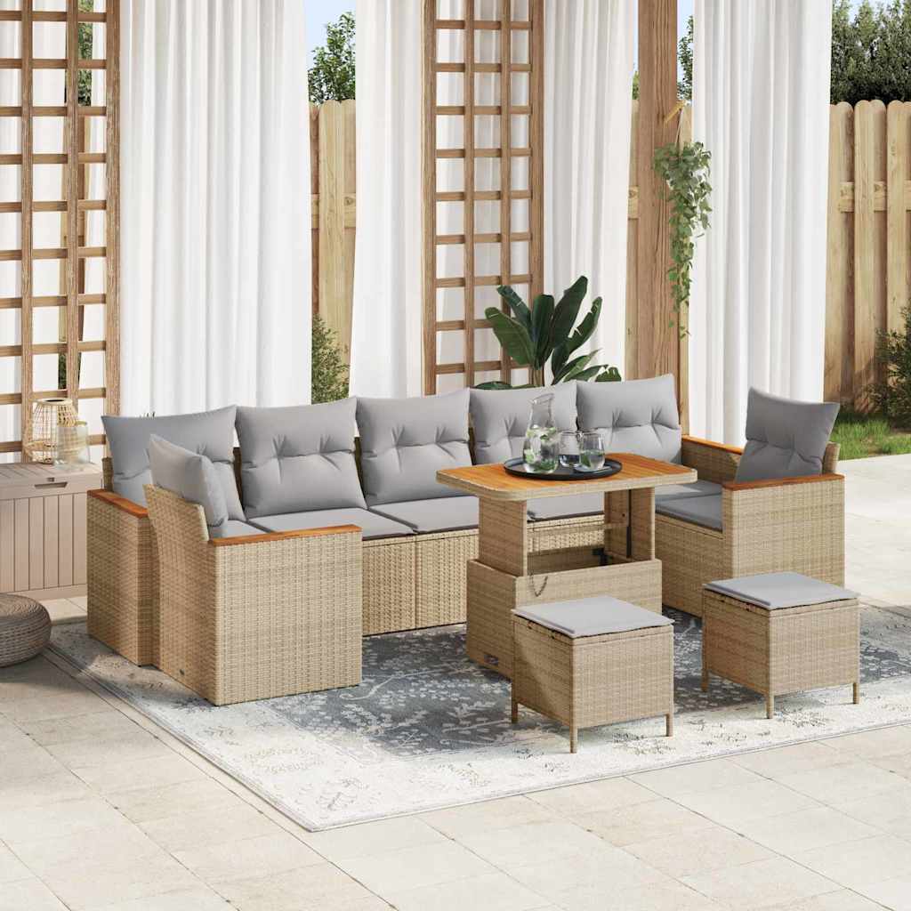 vidaXL Set Divano da Giardino con cuscino 10 pcs Beige Poly Rattan