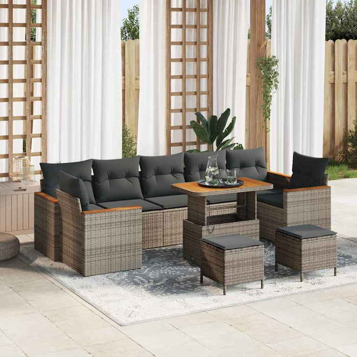 Set Divano da Giardino 10 Pezzi con Cuscini Grigi in Rattan Sintetico e Acacia 3363033