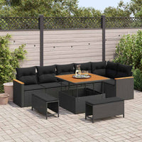 vidaXL Set Divano da Giardino con cuscino 9 pcs Nero Poly Rattan