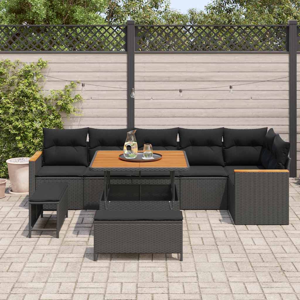 vidaXL Set Divano da Giardino con cuscino 9 pcs Nero Poly Rattan