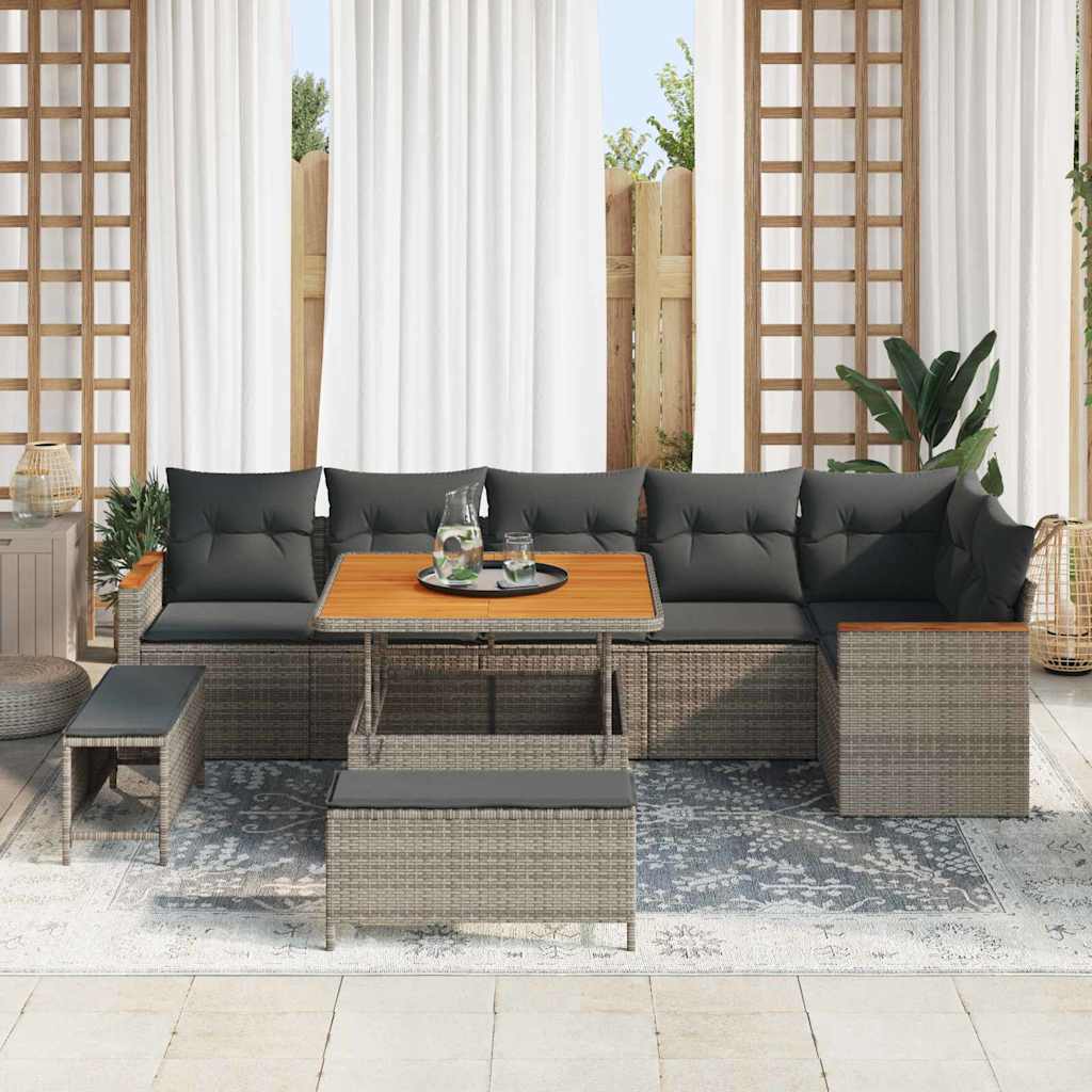 vidaXL Set Divano da Giardino con cuscino 9 pcs Grigio Poly Rattan