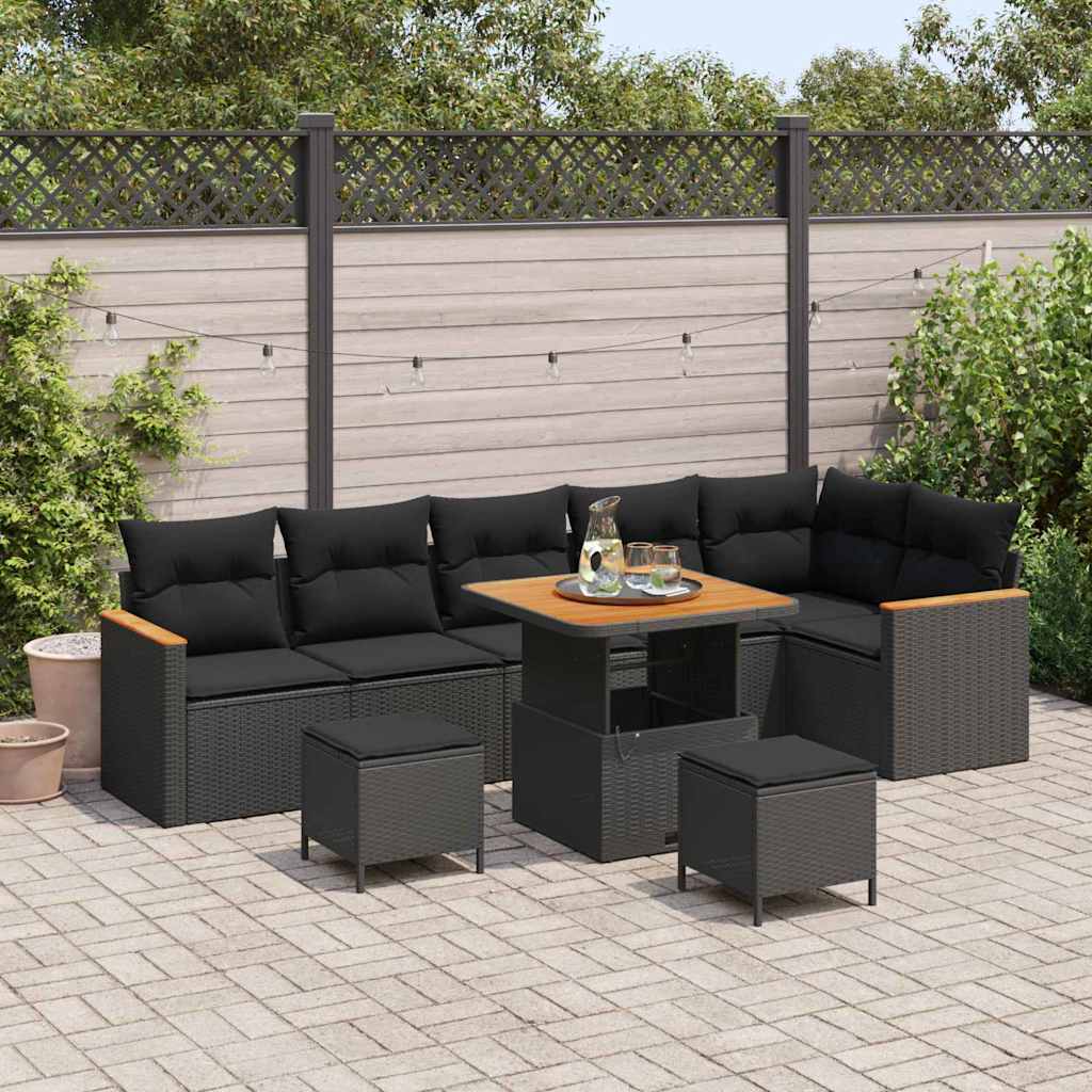 vidaXL Set Divano da Giardino con cuscino 9 pcs Nero Poly Rattan