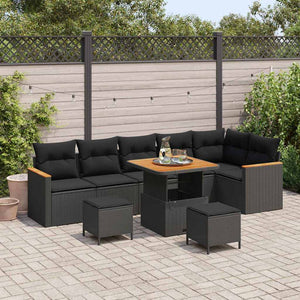 vidaXL Set Divano da Giardino con cuscino 9 pcs Nero Poly Rattan